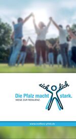 Titelbild Flyer Die Pfalz macht sich dich stark - Wege zur Resilienz, Menschen stehen im Kreis und halten einander die Hände